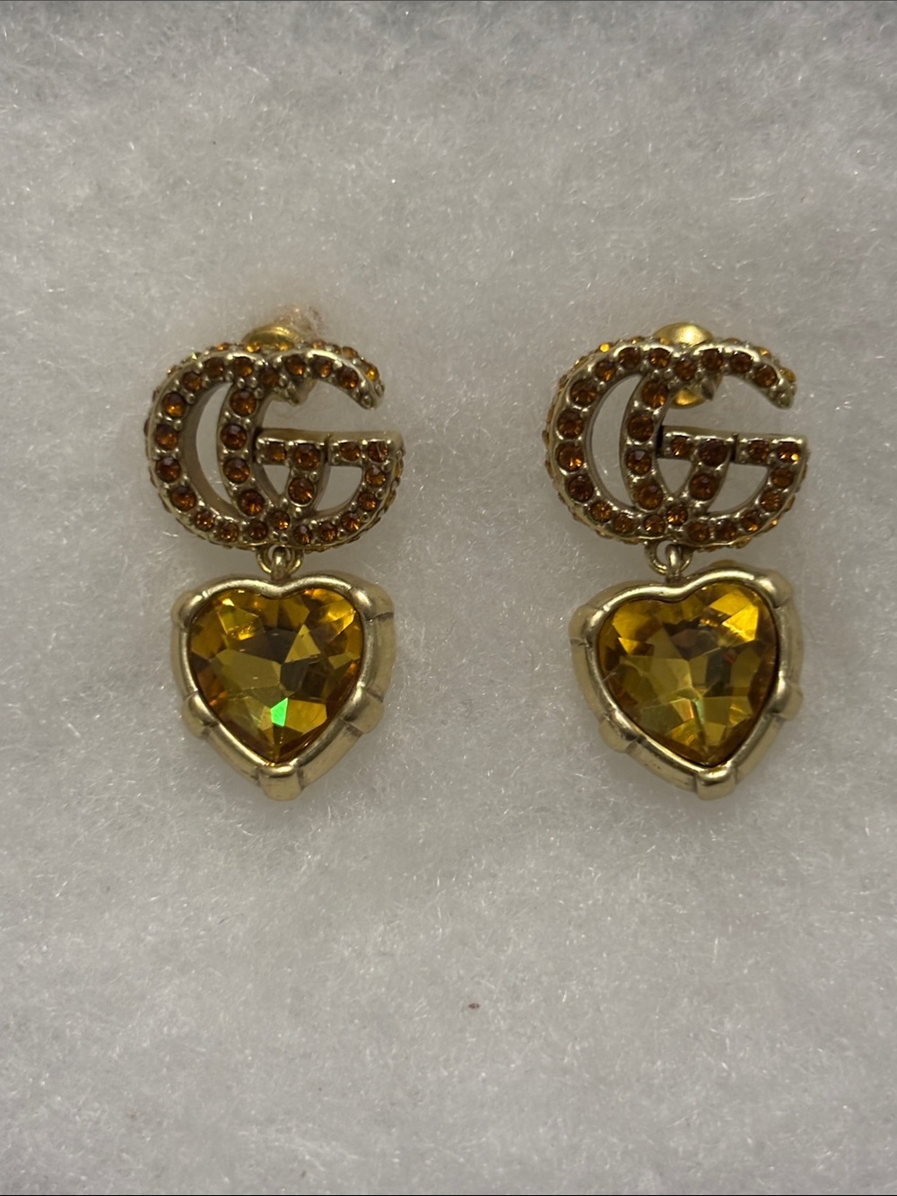 Gold-Tone Heart Drop Earrings with GG Logo